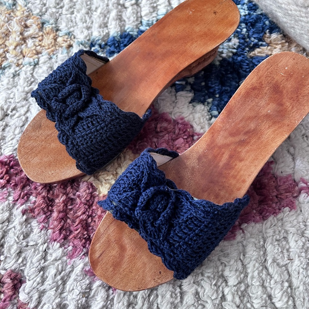 Vintage Navy Crochet Slide Sandals -